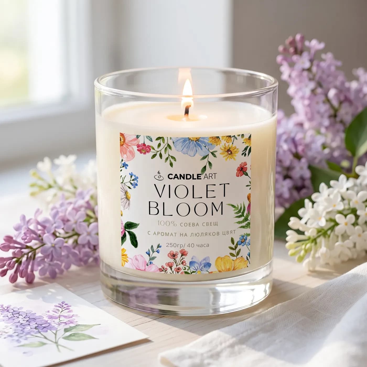 Соева свещ Violet Bloom с аромат на люляк